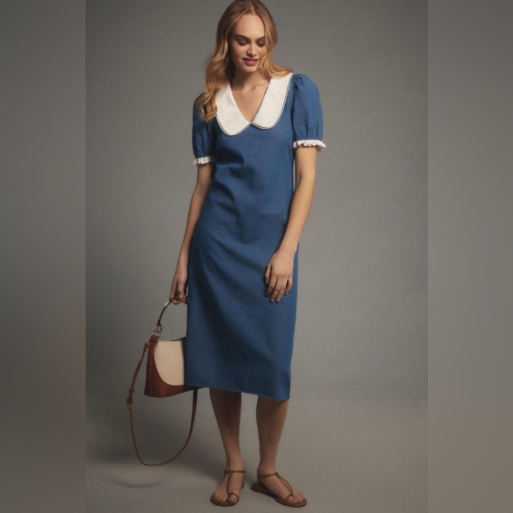 Anthropologie Porridge Short Sleeve Collared Slim Midi Dress Size XL NWT💙